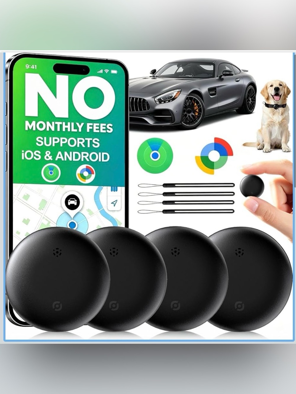 GPS Tracker for Vehicles No Subscription, iOS & Android Dual System Kid Pet Keys